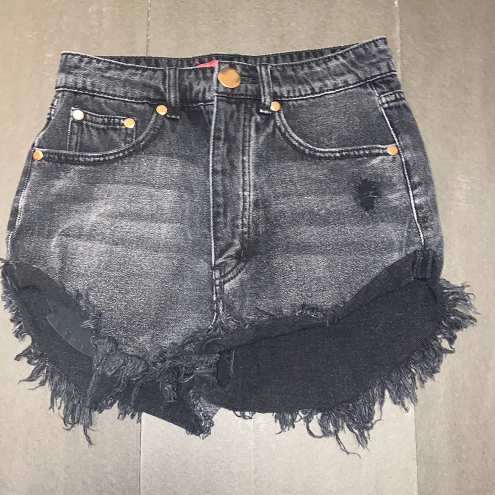 Caffeine Small Distressed Faded Black Jean Shorts